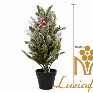47cm Flocked Snow Mini Artificial Christmas Tree with Red Berries Potted Small Frosted Pine Tabletop Tree Farmhouse Winter Holiday Desktop Decor Wholesale