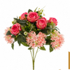 Artificial 15 Heads Rose & Five-Point Small Orchid Bouquet 60cm Faux Cream White Mixed Flower Bunch with Assorted Green Foliage for Wedding Home Vase Decor Wholesale