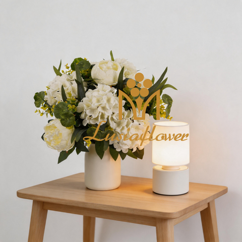 Artificial 17-Fork Peony & Hydrangea Bouquet Bunch 55cm Cream White with Lotus Leaf & Long Foliage for Full Bush Large Wedding Vase Decor Wholesale