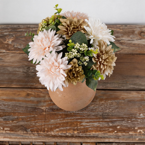 Wedding Table Centerpiece Artificial Mixed Dahlia Bouquet Vintage Neutral Tone Faux Flower Bush for Bridal Decor Event Arrangement