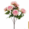 Artificial 7-Head Xuanli Rose Bouquet Bunch 52cm Pink Yellow Gradient with Brown Woody Stems & Serrated Foliage for Romantic Wedding Home Vase Decor Wholesale