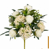 Artificial 12 Heads Rose & Five-Point Small Orchid Bouquet 53cm Faux Cream White Mixed Flower Bunch with Assorted Green Foliage for Wedding Home Vase Decor Wholesale