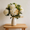 Artificial 10 Forks Spiky Ball Chrysanthemum & Hydrangea Bouquet Bunch 53cm Cream White with Round Lotus Leaf Greenery for Rustic Home Wedding Decor Wholesale