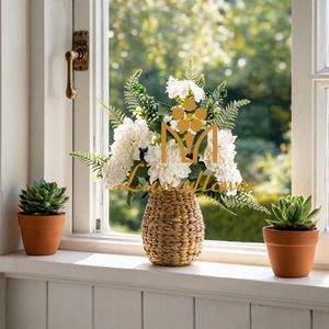 White Mixed Artificial Dahlia Flower Bouquet Faux Large Dahlia Bush With Fern Greenery & Filler Blooms For Wedding Table Centerpiece Bridal Backdrop Home Party Event Decor Wholesale